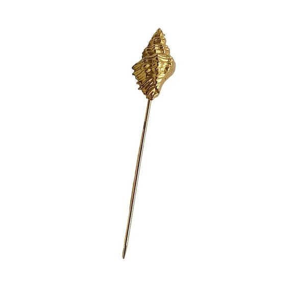 Textured Conch Shell Hat Lapel Stick Pin Gold Tone Vintage - Picture 2 of 5